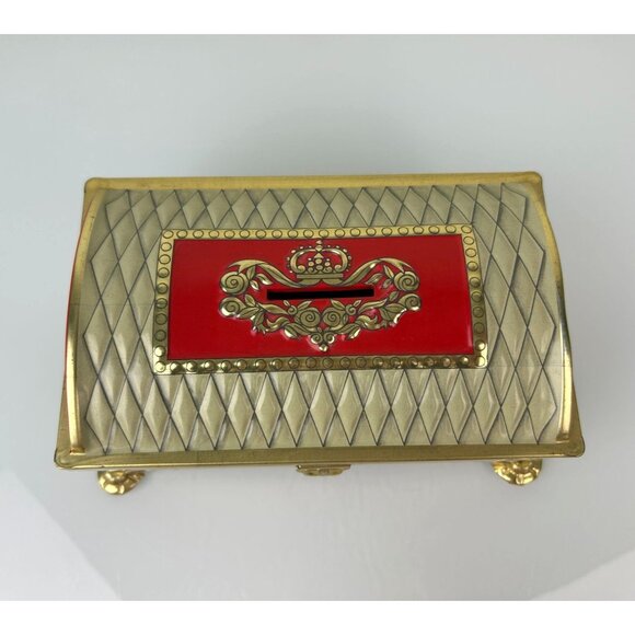 Fricke & Nacke Metal Tin Coin Trinket Box Western Germany Red Gold Tone Vintage - Picture 4 of 15